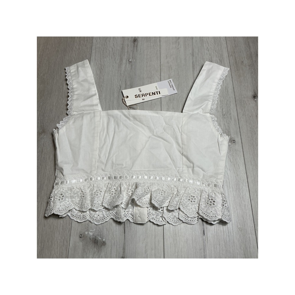 Serpenti Contadina Blouse White‎ Ruffle Trim Sleeveless Crop Top S New With Tags - Picture 3 of 6